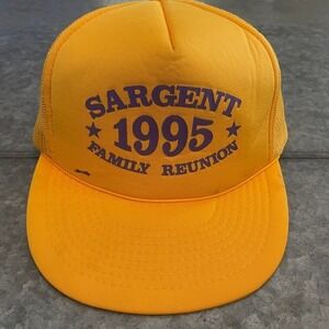 Vintage 1995 Sargent Family Reunion Snapback Hat Yellow Retro 90s Funny Quirky